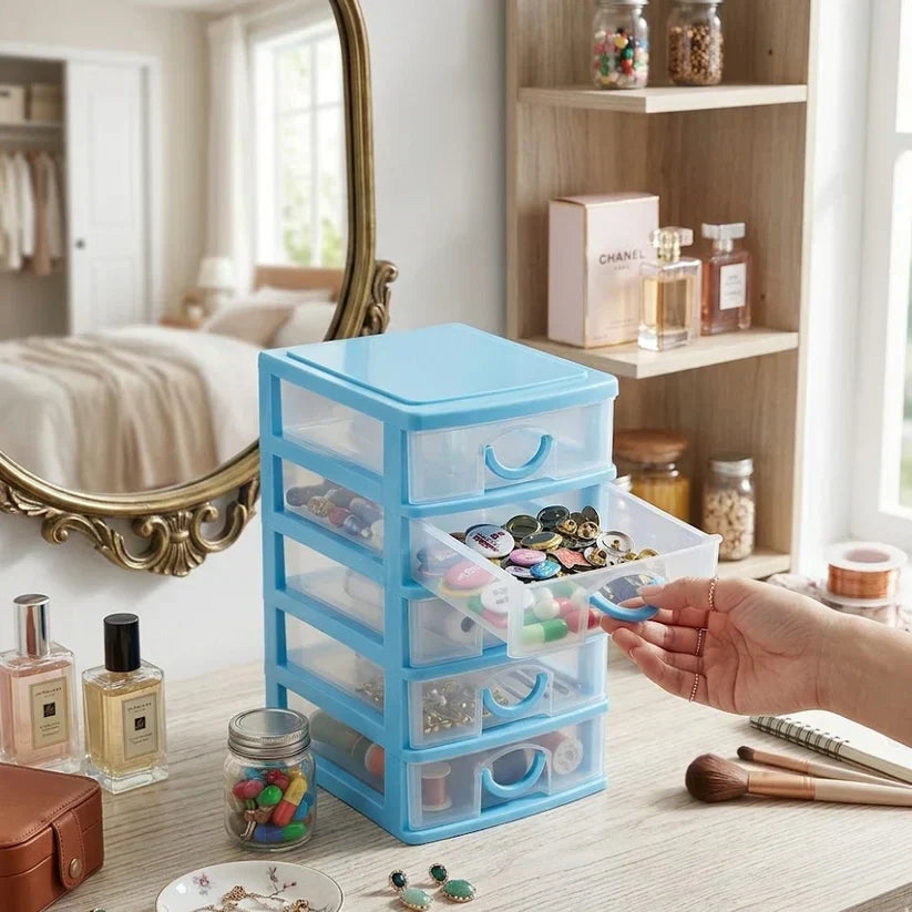 Multi Tier Plastic Drawer Storage Organizer (5 Layers)
