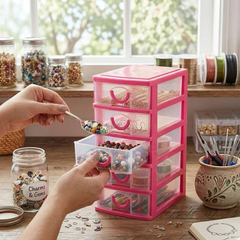 Multi Tier Plastic Drawer Storage Organizer (5 Layers)