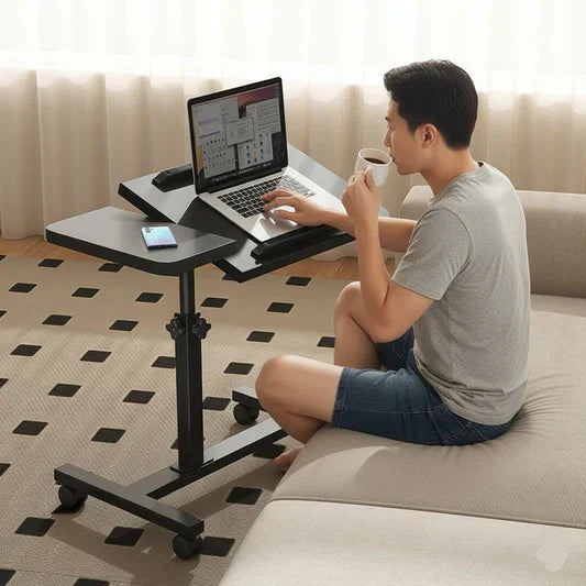 Mobile Laptop Desk Cart With Adjustable Height & Wheels