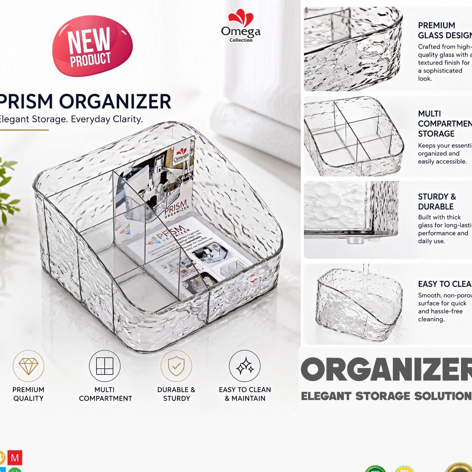 Transparent Prism Cosmetic Organizer For Makeup & Skincare