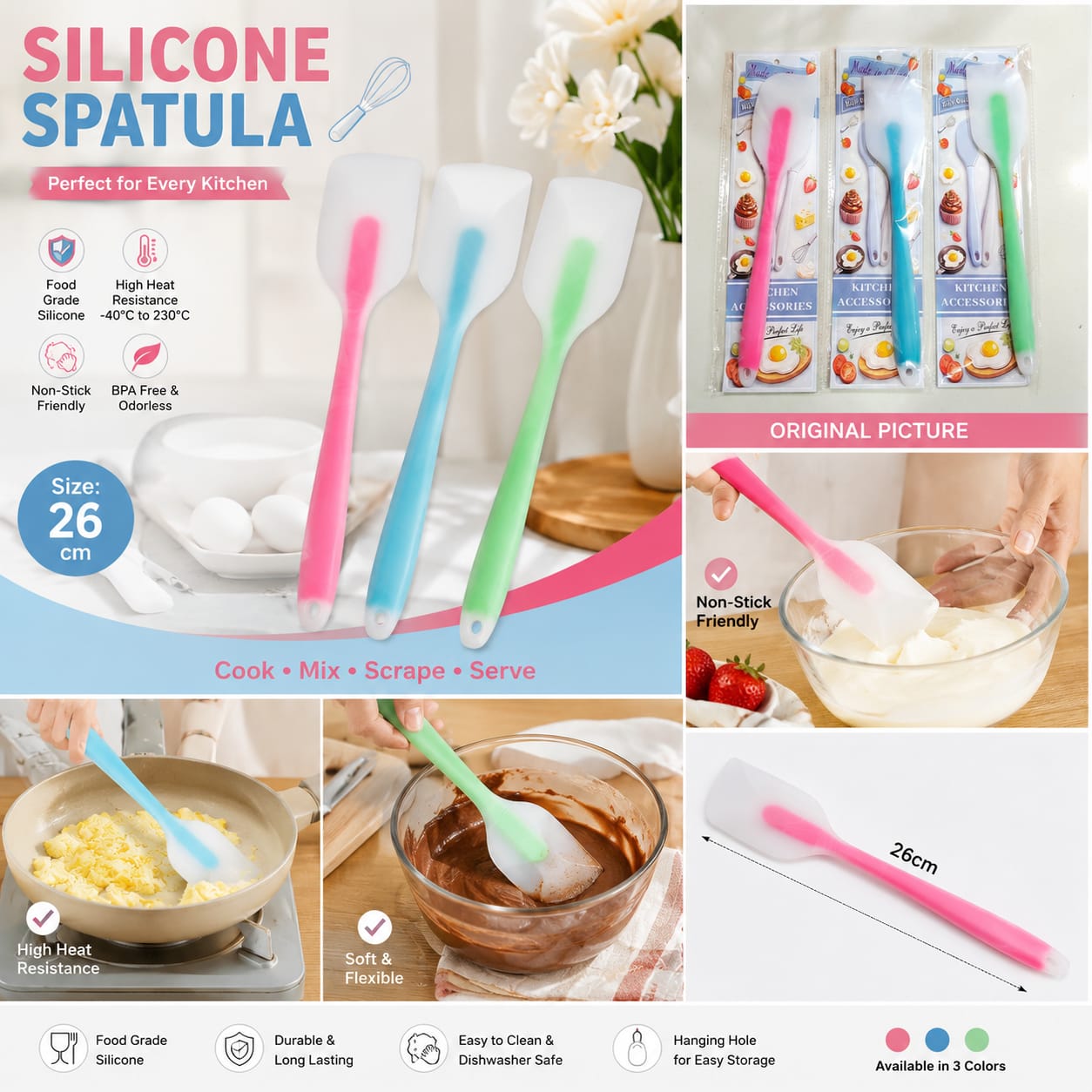 Silicon Rubber Spatula For Baking & Cooking