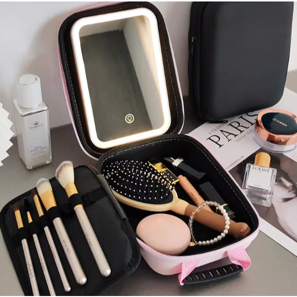 Makeup Storage Box With Built In LED Light Mirror