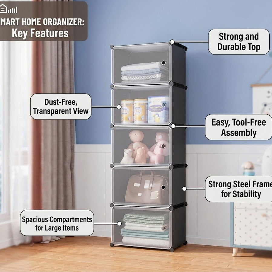 5 Tier Plastic Wardrobe Organizer For Clothes & Accessories