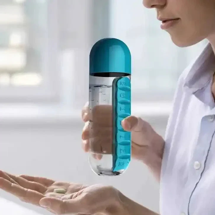 Water Bottle With Built In Pill Box For Medicines
