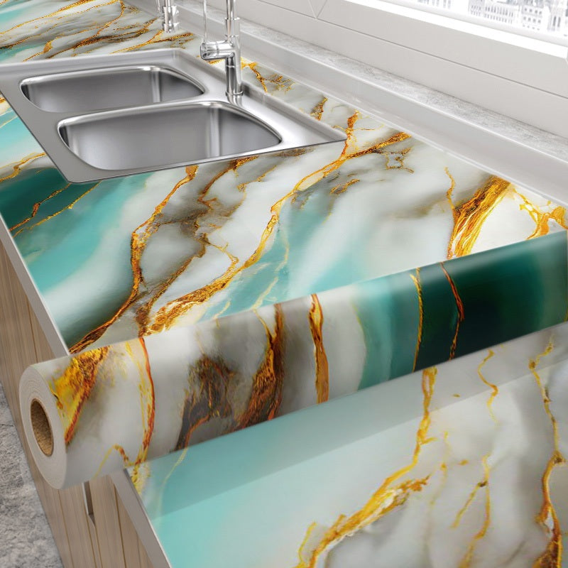 Elegant Teal & Gold Marble Peel & Stick Decorative Sheet (60x200cm)
