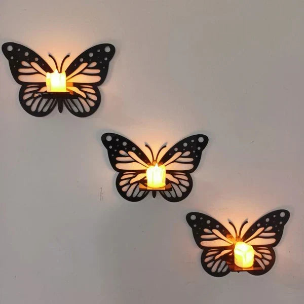 Pack Of 6 Decorative Wooden Butterfly With Candles
