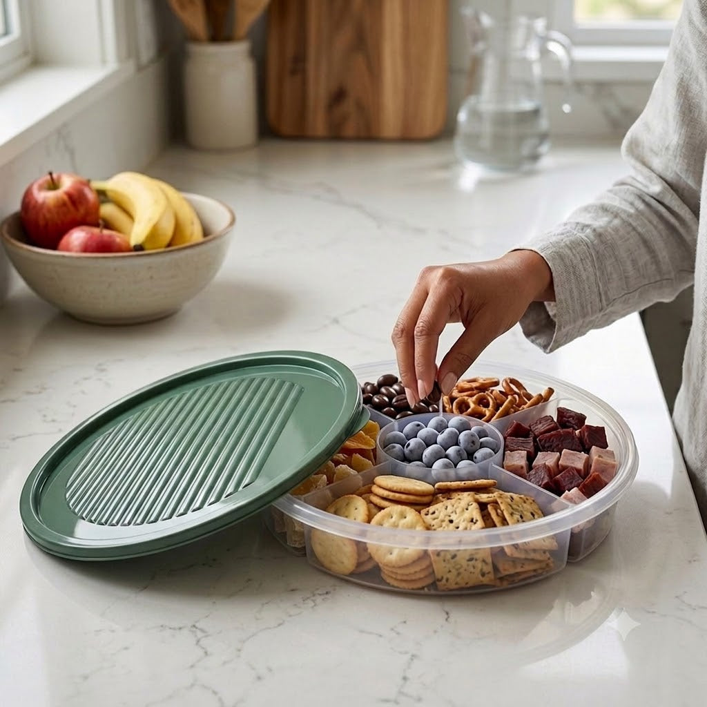 Transparent 5 portion Nuts & snacks storage container