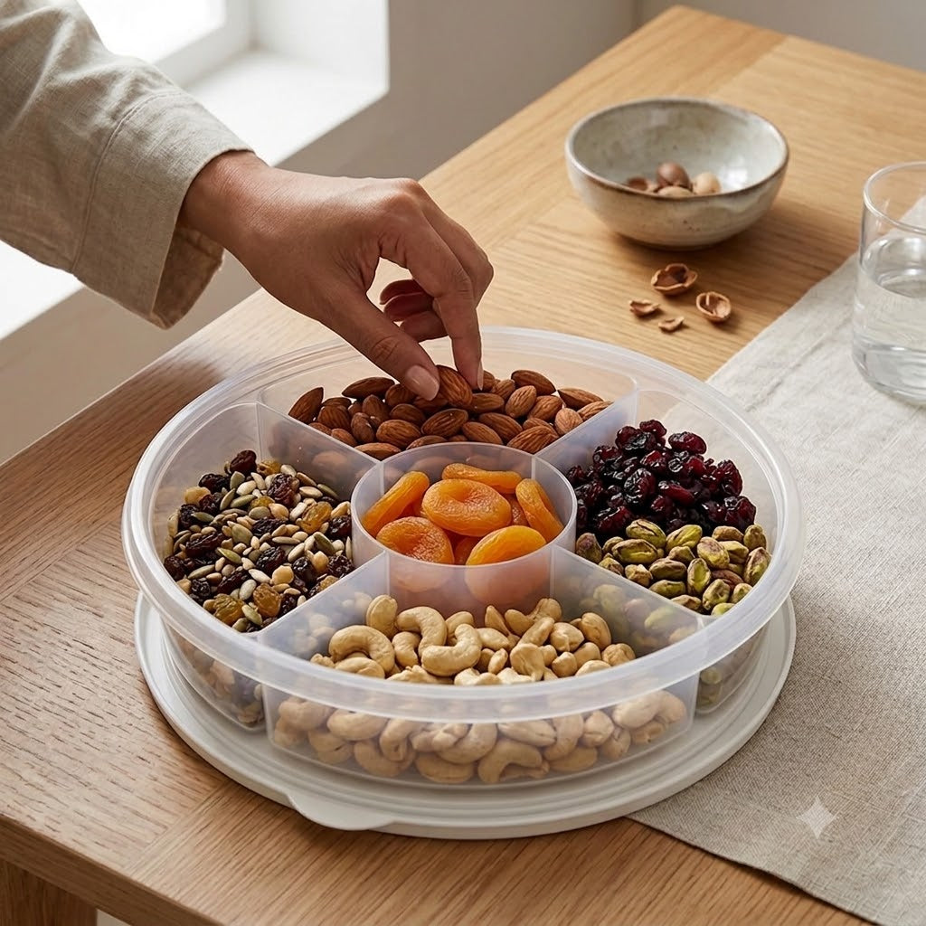 Transparent 5 portion Nuts & snacks storage container