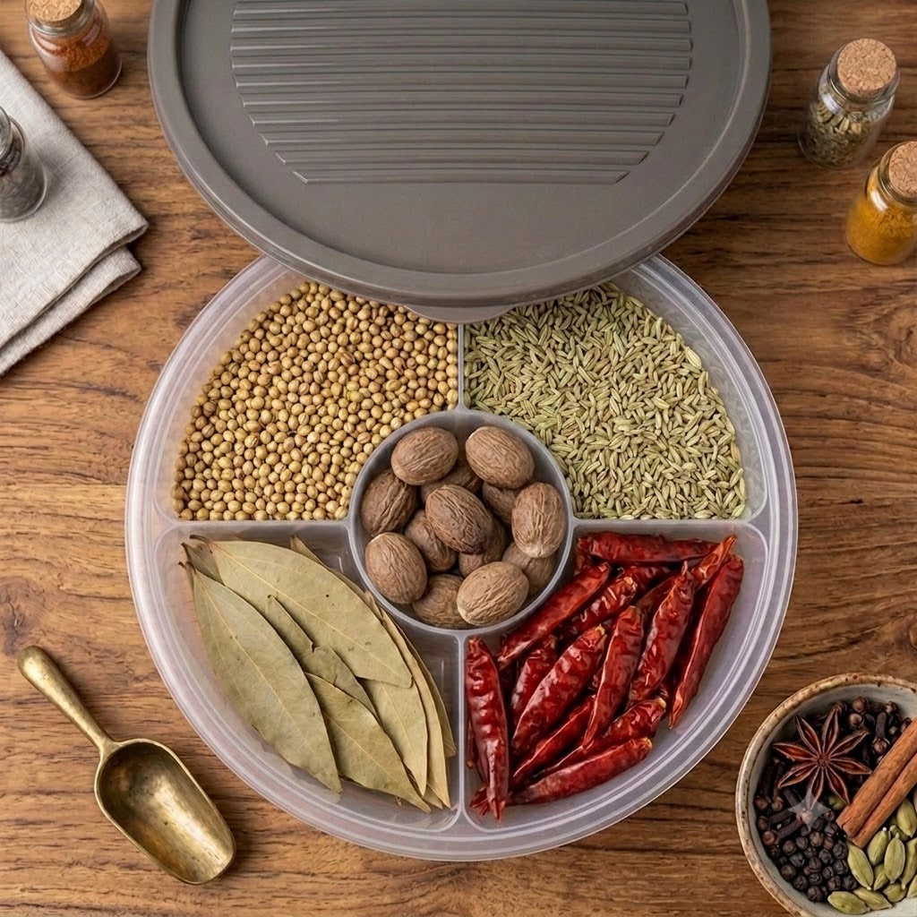 Transparent 5 portion Nuts & snacks storage container