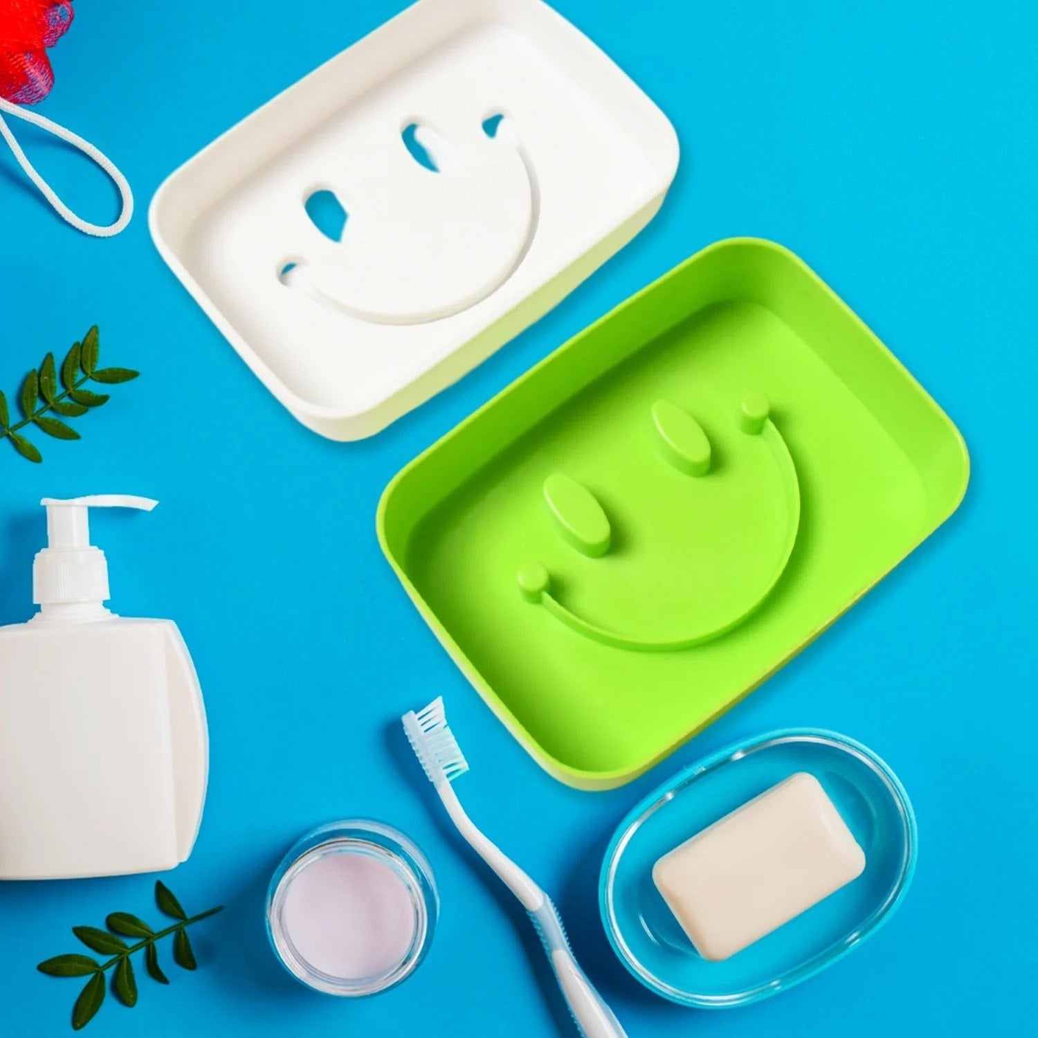 1Pcs Double Layer Smiley Soap Holder Tray