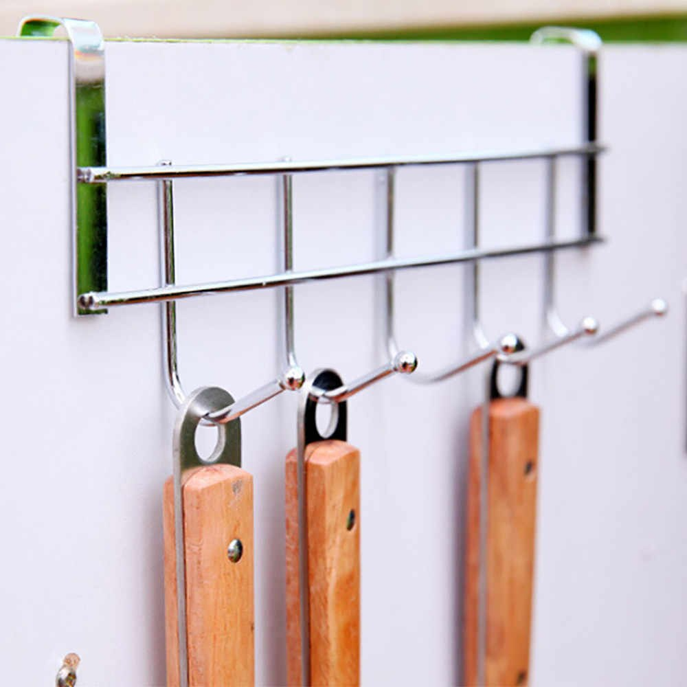 Stainless Steel Kitchen Bathroom 5 Hook Cabinet Door Hanger.