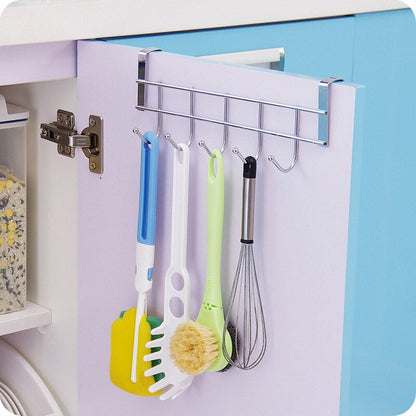 Stainless Steel Kitchen Bathroom 5 Hook Cabinet Door Hanger.
