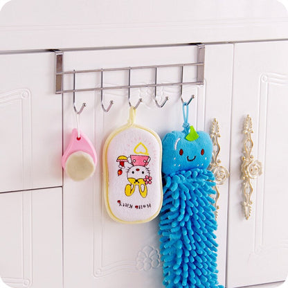 Stainless Steel Kitchen Bathroom 5 Hook Cabinet Door Hanger.