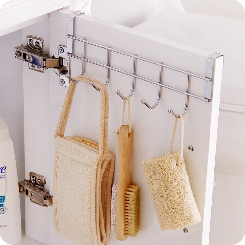 Stainless Steel Kitchen Bathroom 5 Hook Cabinet Door Hanger.