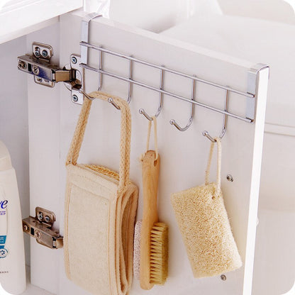 Stainless Steel Kitchen Bathroom 5 Hook Cabinet Door Hanger.
