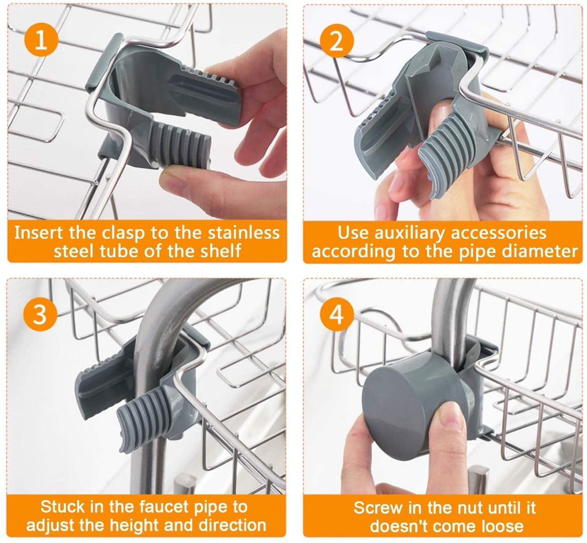 Adjustable Stainless Steel Sink Faucet Storage Rack Hanging Basket.