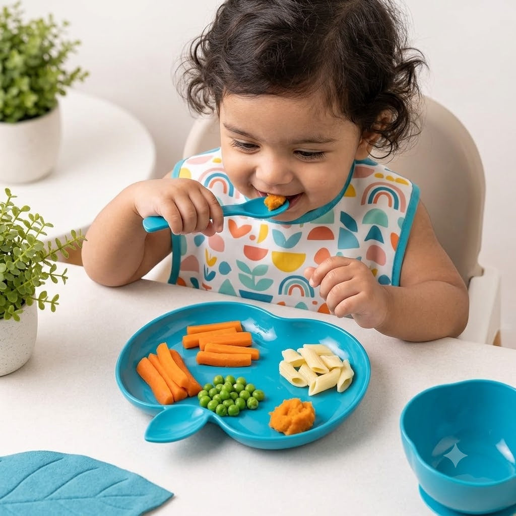 3Pcs Apple shaped plate, bowl, & Matching Spoon (For Kids)