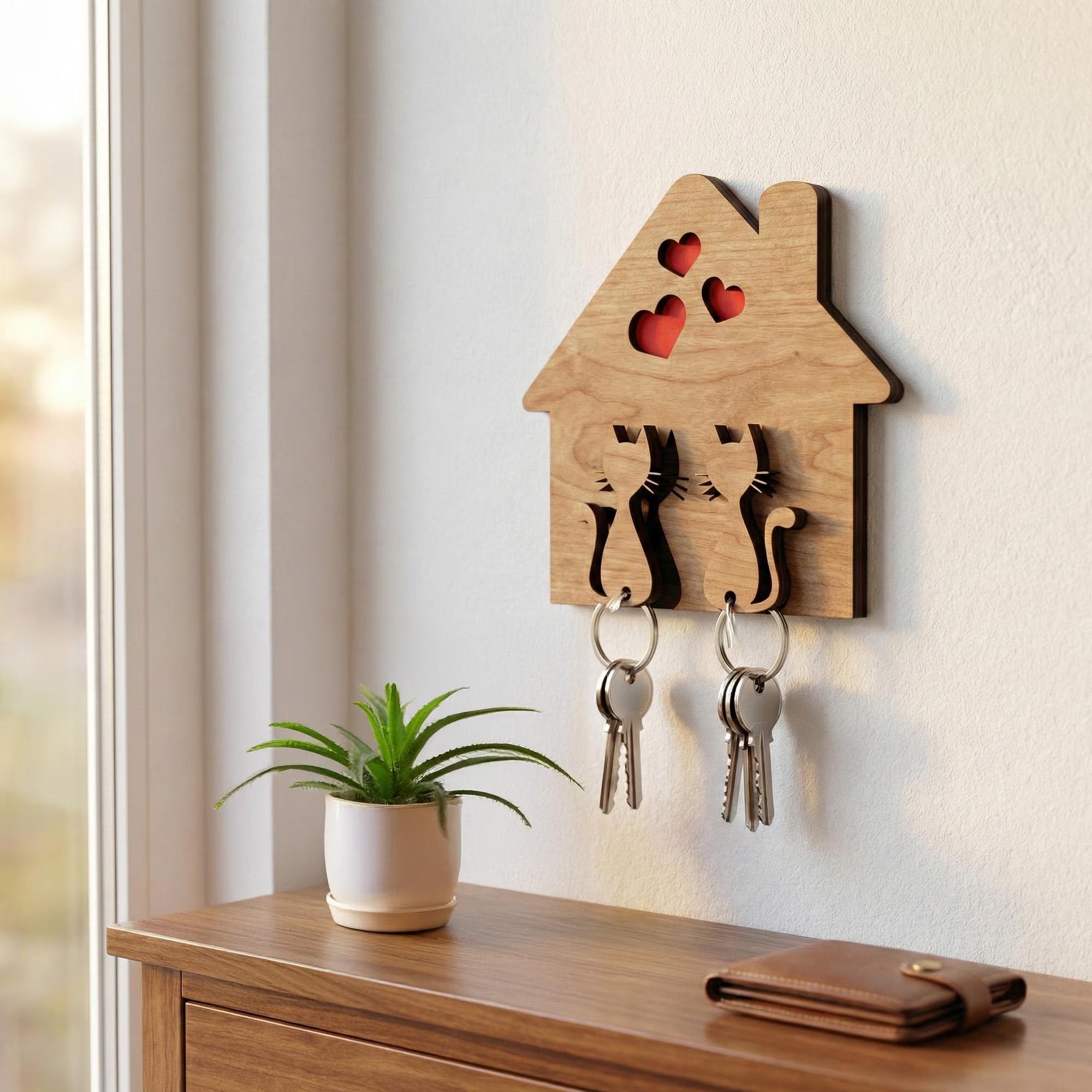 Wall Mounted Cat Wooden Key Holder