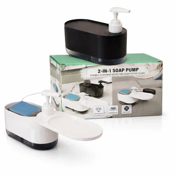 2 In 1 Sink Soap Dispenser With Sponge Storage & 360° Drip Tray