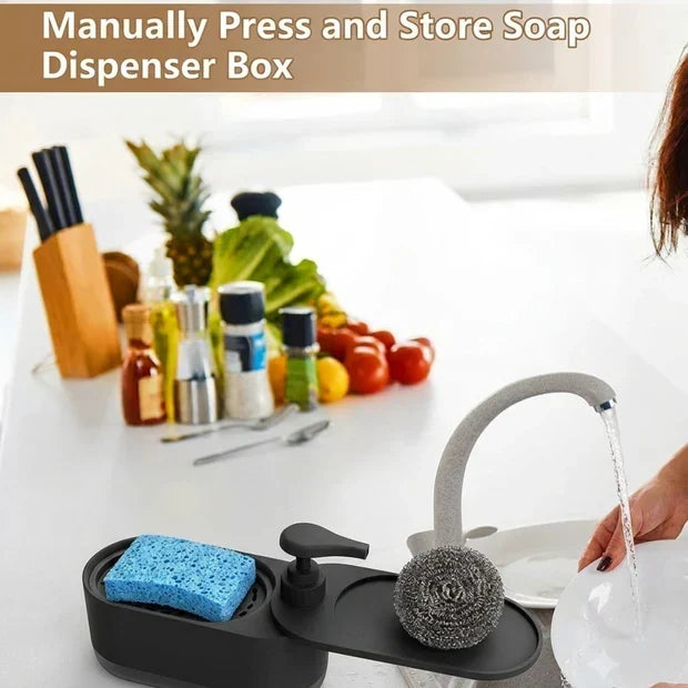 2 In 1 Sink Soap Dispenser With Sponge Storage & 360° Drip Tray